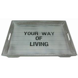 Holztablett "Your Way Of Living" weiß/braun 49x26x33 cm