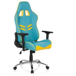 Gaming Stuhl - Bürostuhl SETON Kunstleder blau - gelb