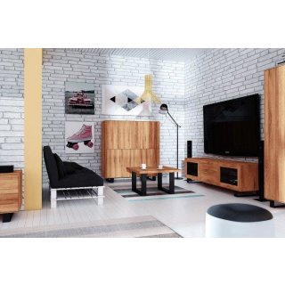 TV-Lowboard STEEL mit 2 Türen und 2 Schubladen aus Massivholz