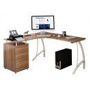 Eckschreibtisch / Schreibtisch / Computertisch CASTOR Nussbaum / elfenbein