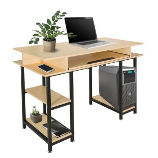 Schreibtisch / Computertisch WORKSPACE H III 120 x 60 cm mit Regalen und Tastaturauszug eiche / schwarz
