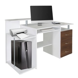 Computertisch / Schreibtisch WORKSPACE H IV 137 x 60 cm mit Standcontainer weiß / walnuss