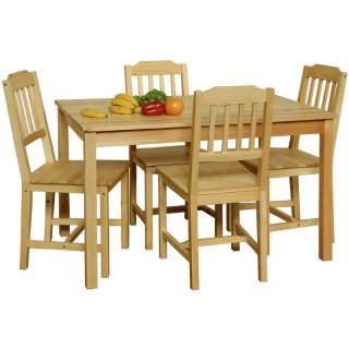 Essgruppe Tischgruppe Jonas mit 4 Stühlen aus Massivholz natur lackiert