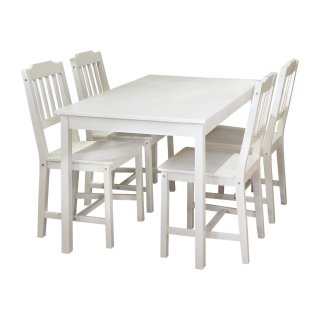 Essgruppe Tischgruppe Jonas mit 4 Stühlen aus Massivholz weiß lackiert